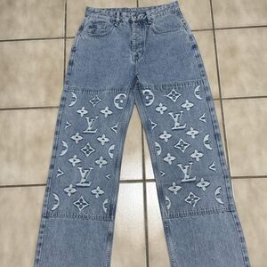 Louis Vuitton Light Blue Monogram Panel Jeans